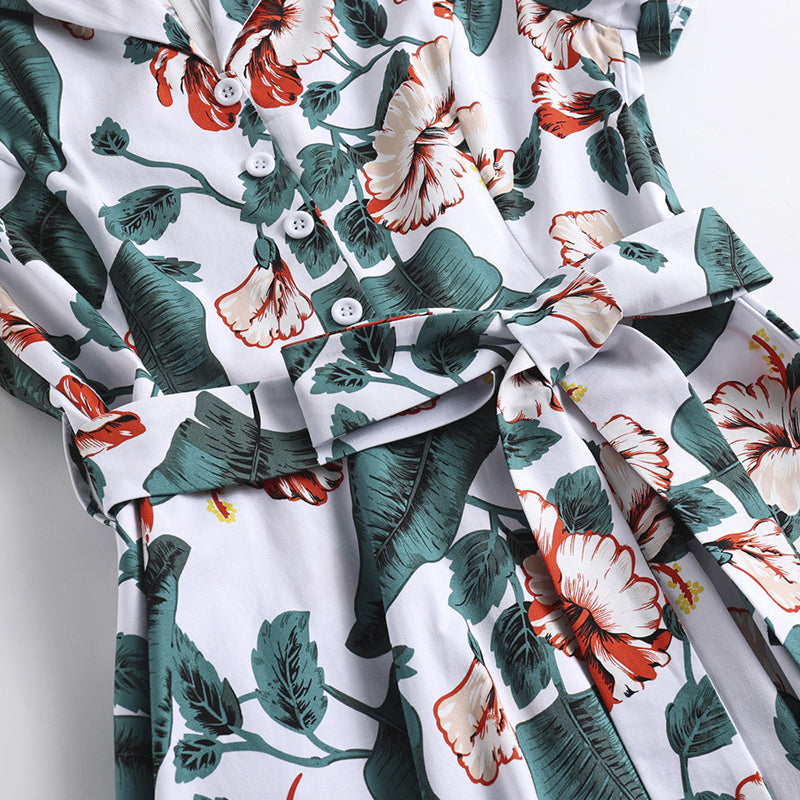 1950s Retro Lapel Flower Print Dress