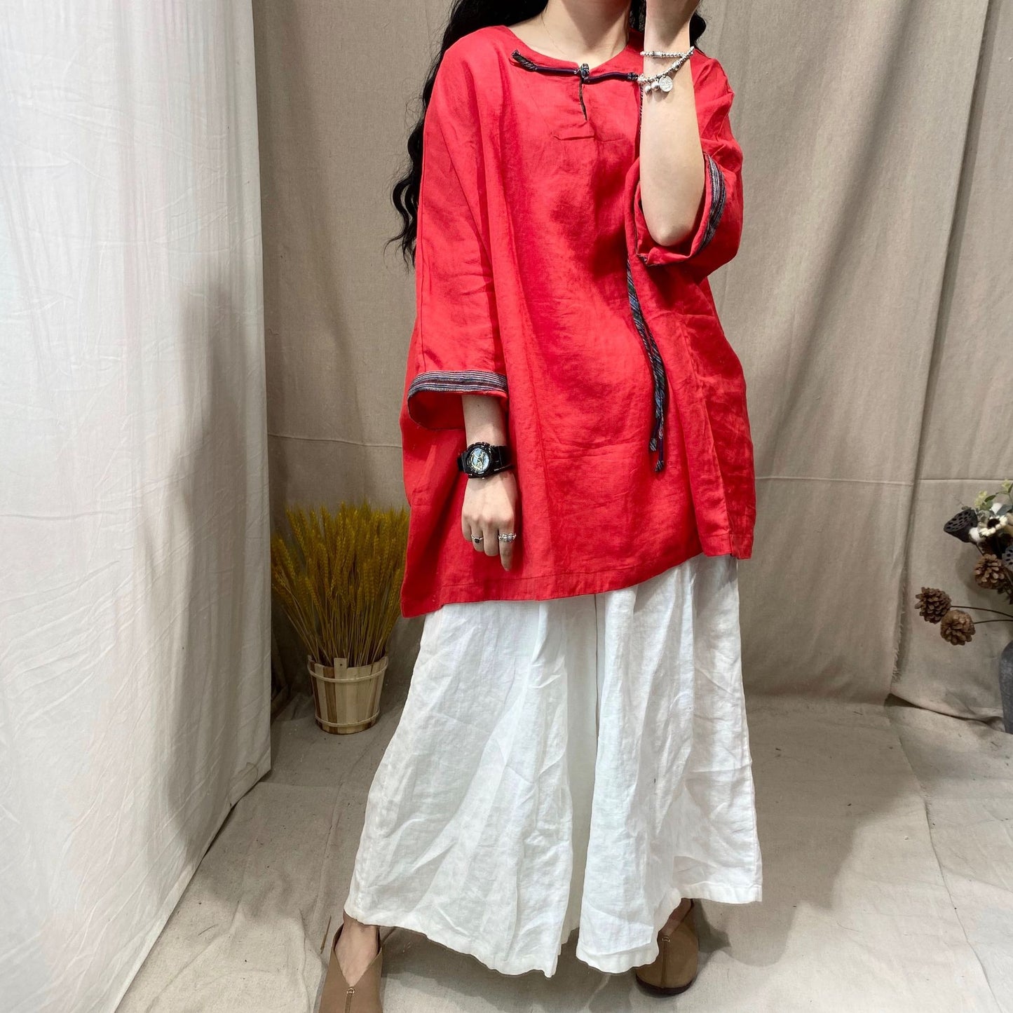 Loose Linen Retro Blouse