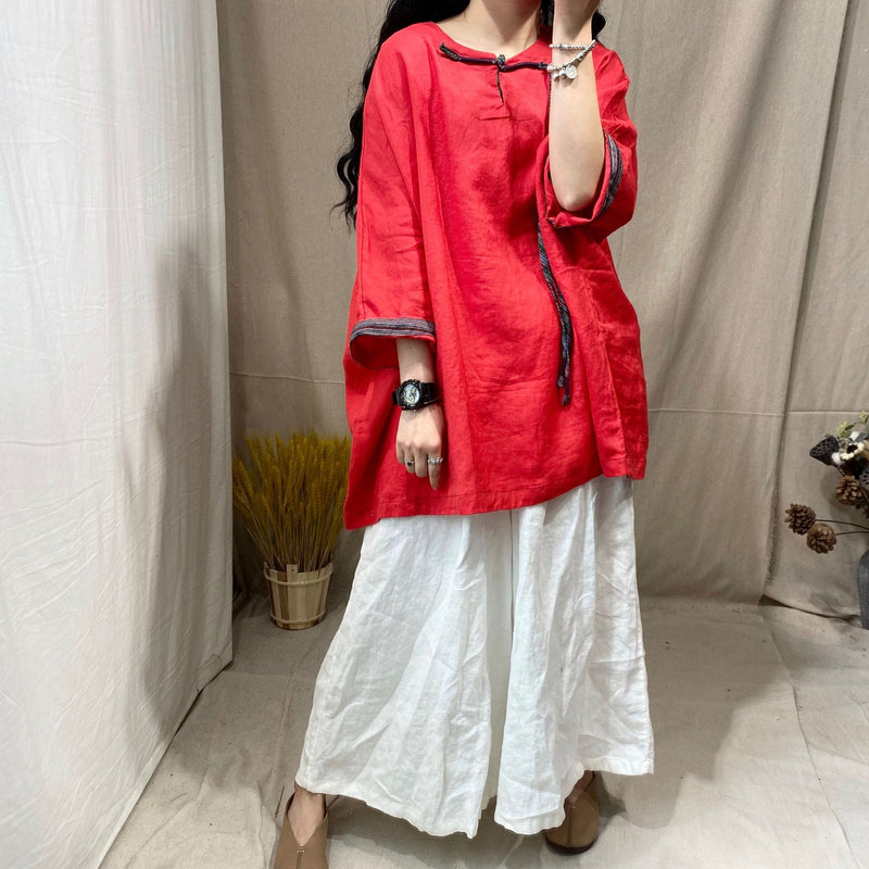 Loose Linen Retro Blouse