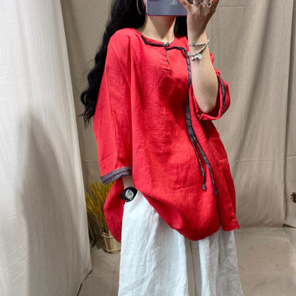 Loose Linen Retro Blouse