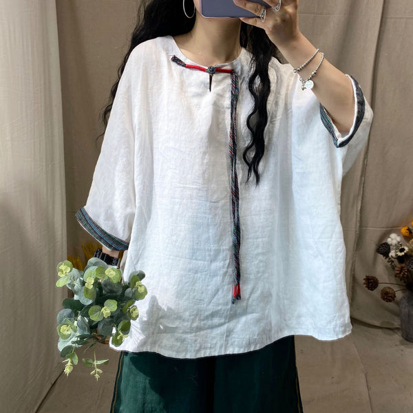Loose Linen Retro Blouse