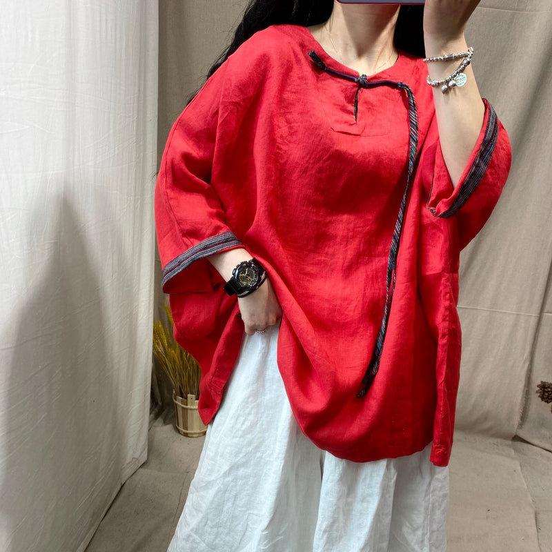 Loose Linen Retro Blouse