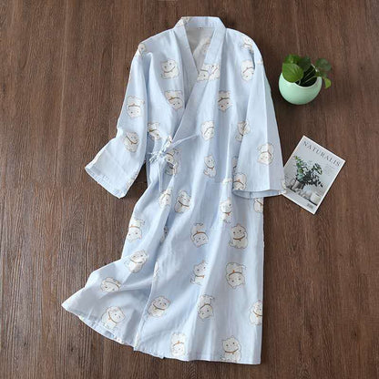 Pure Cotton Loose Kimono Nightgown