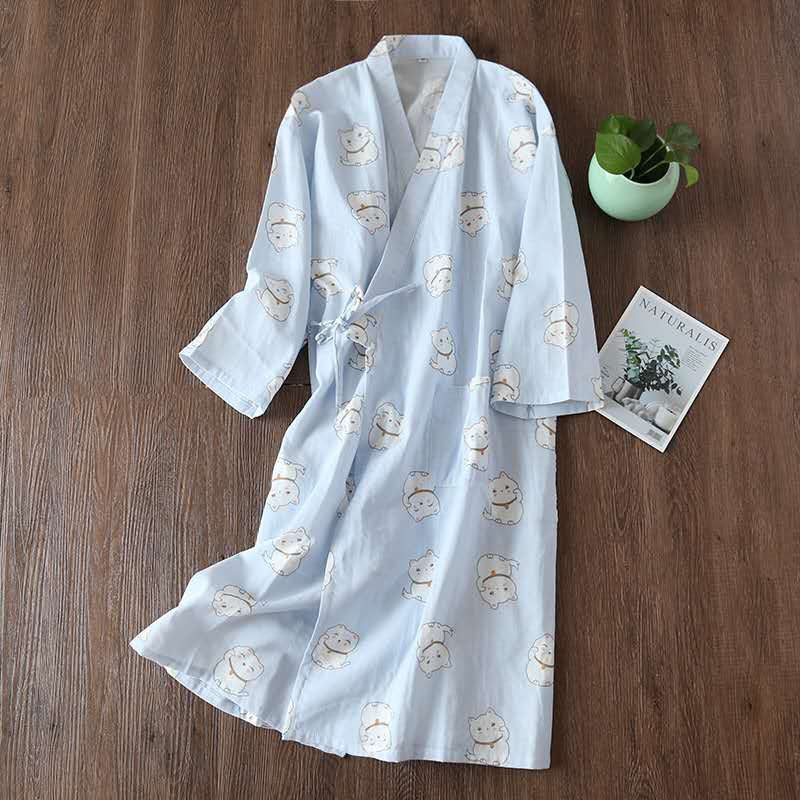 Pure Cotton Loose Kimono Nightgown