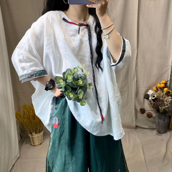 Loose Linen Retro Blouse