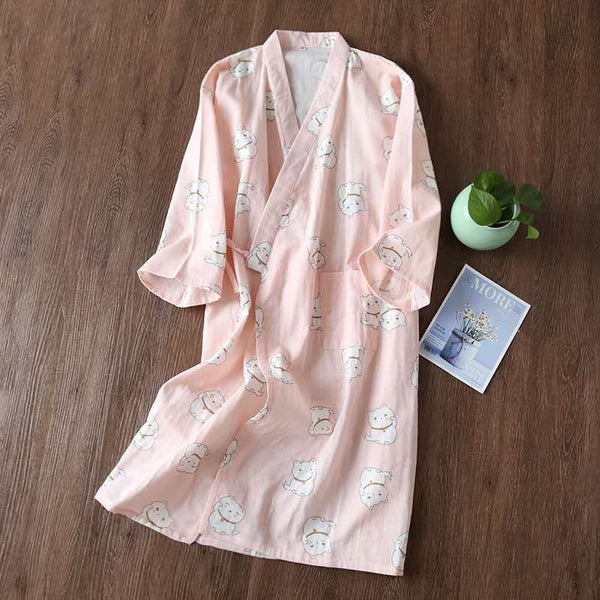 Pure Cotton Loose Kimono Nightgown