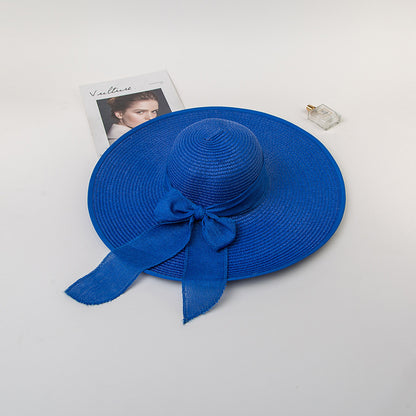 Bowknot Straw Hat Outdoor Elegant Big Brim Hat