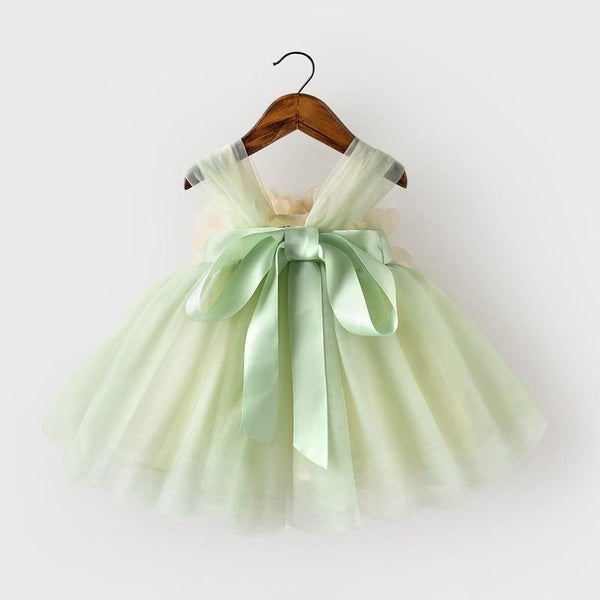 Green Flowers Fluffy Princess Dress