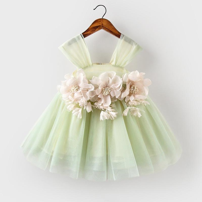 Green Flowers Fluffy Princess Dress