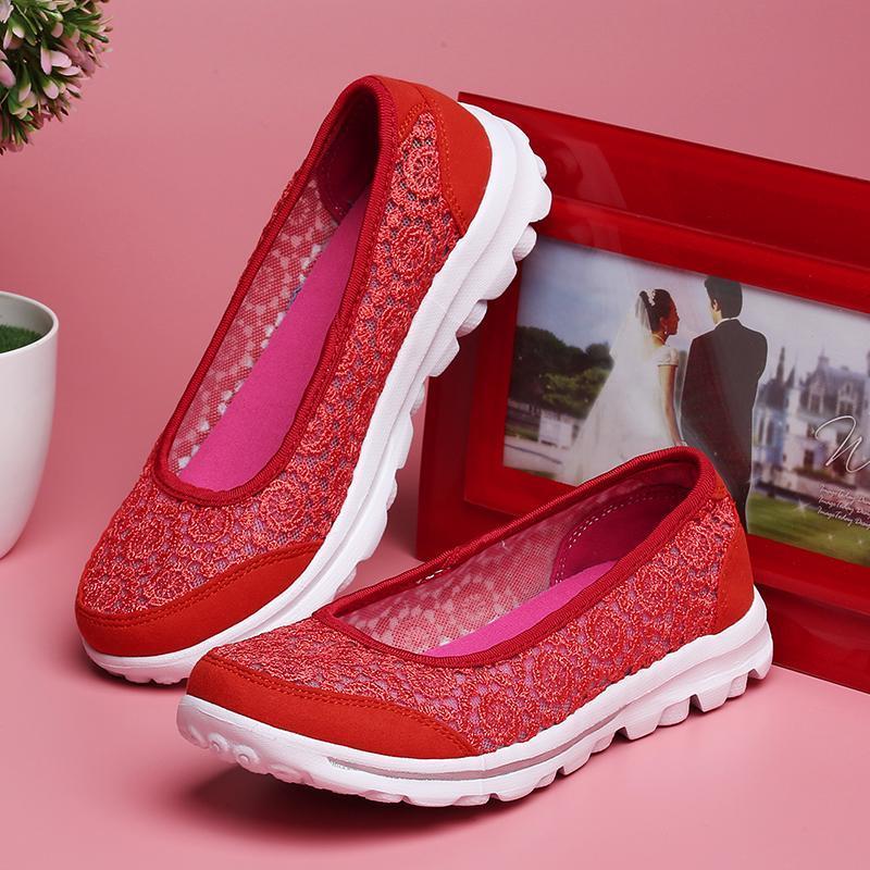 Women Casual Breathable Hollow Lace Flats Shoes