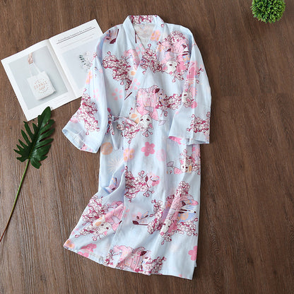 Pure Cotton Loose Kimono Nightgown