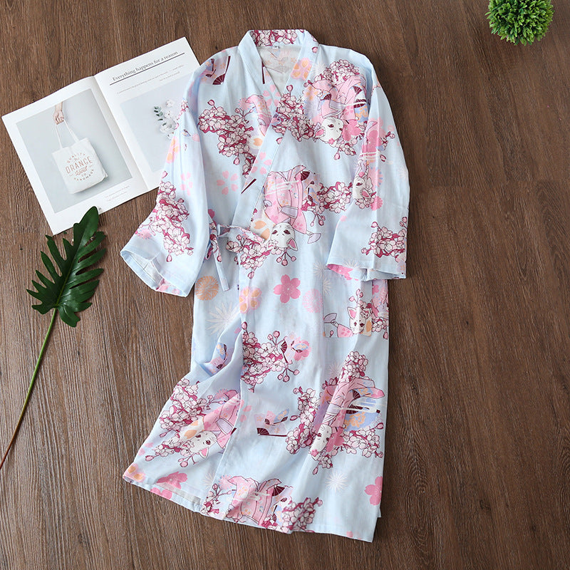 Pure Cotton Loose Kimono Nightgown