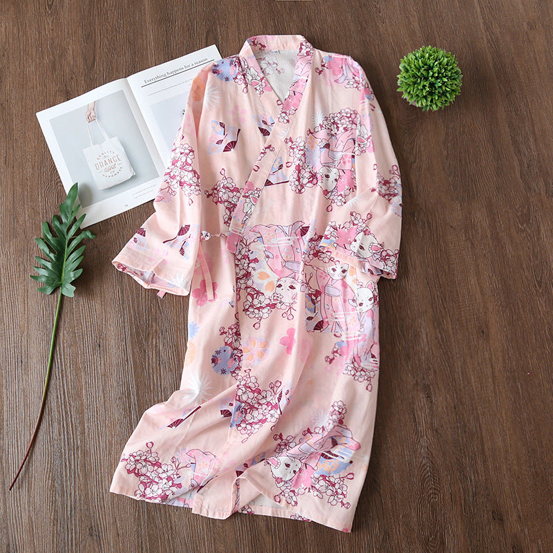 Pure Cotton Loose Kimono Nightgown