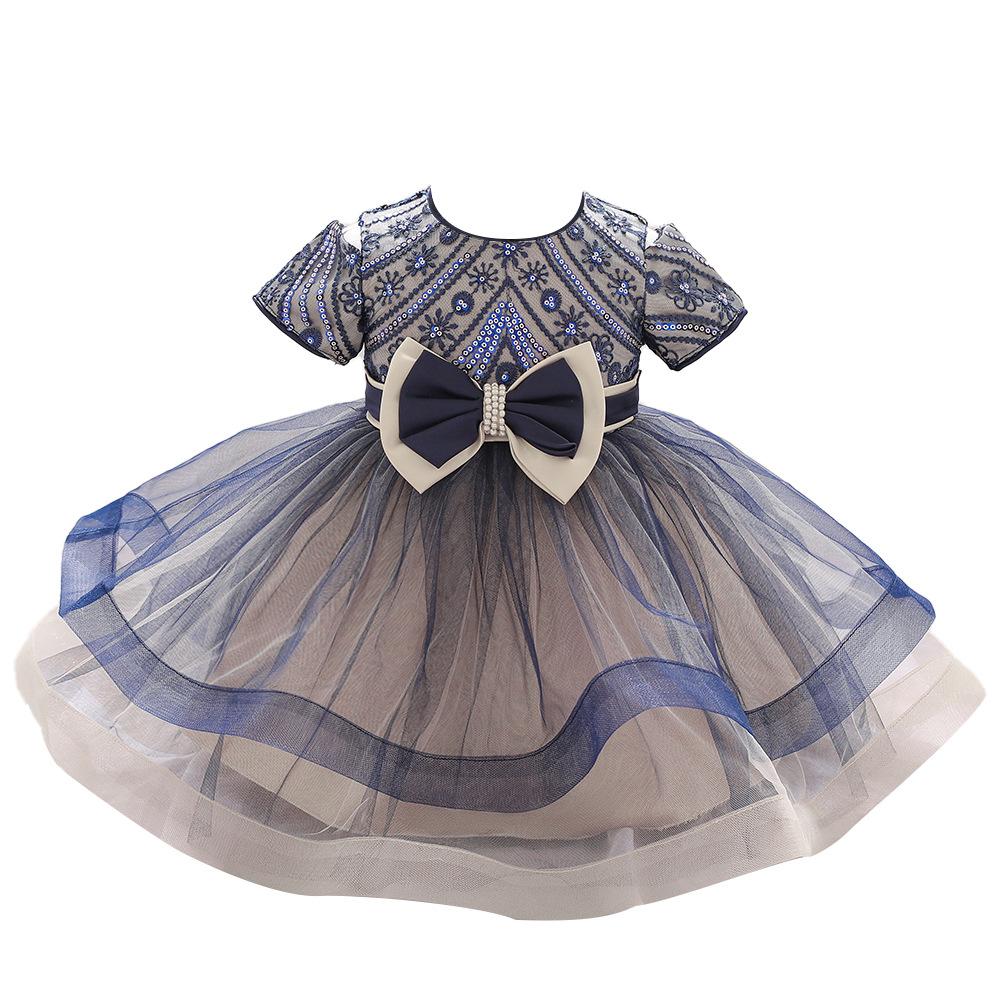 Girls Newborn Sequin Embroidered Puffy Birthday Dress