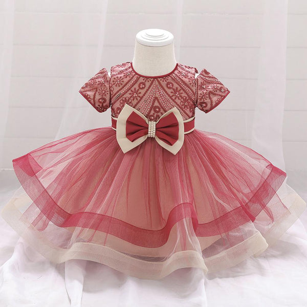Girls Newborn Sequin Embroidered Puffy Birthday Dress