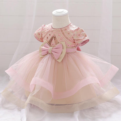Girls Newborn Sequin Embroidered Puffy Birthday Dress