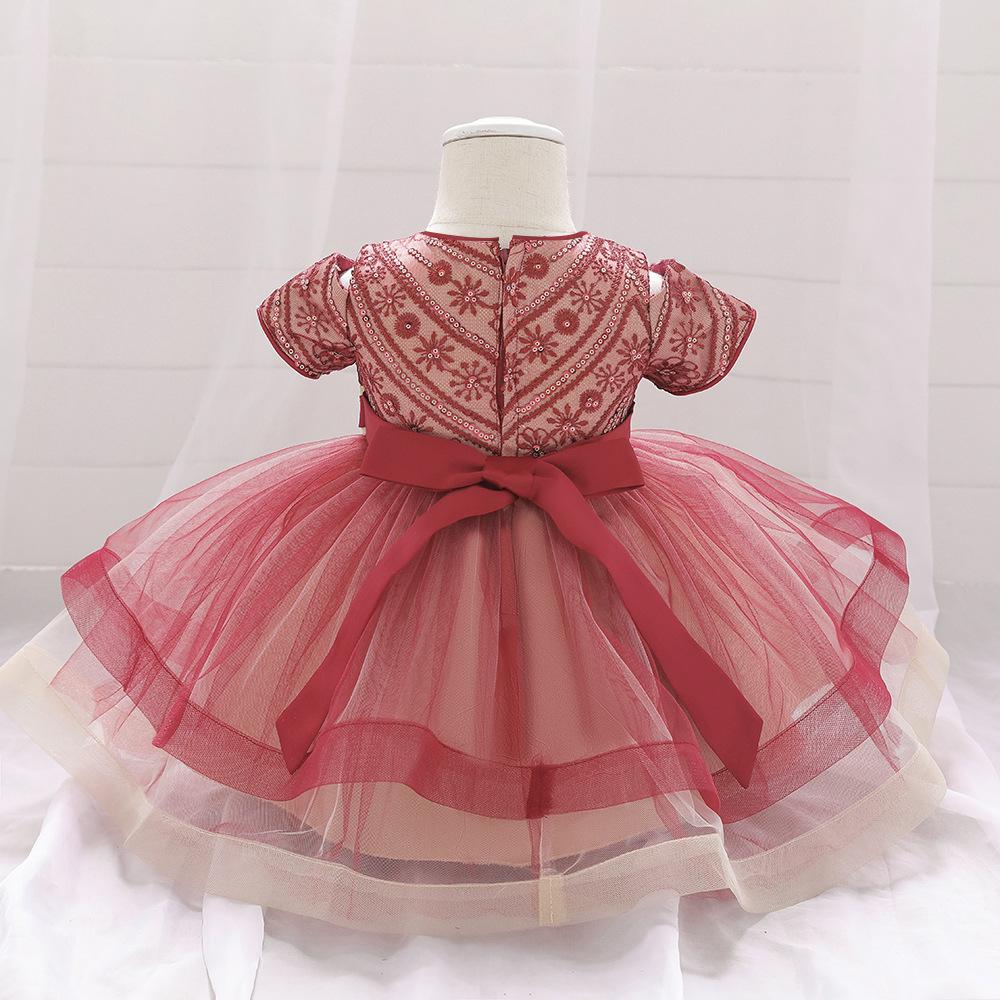 Girls Newborn Sequin Embroidered Puffy Birthday Dress
