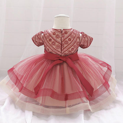 Girls Newborn Sequin Embroidered Puffy Birthday Dress