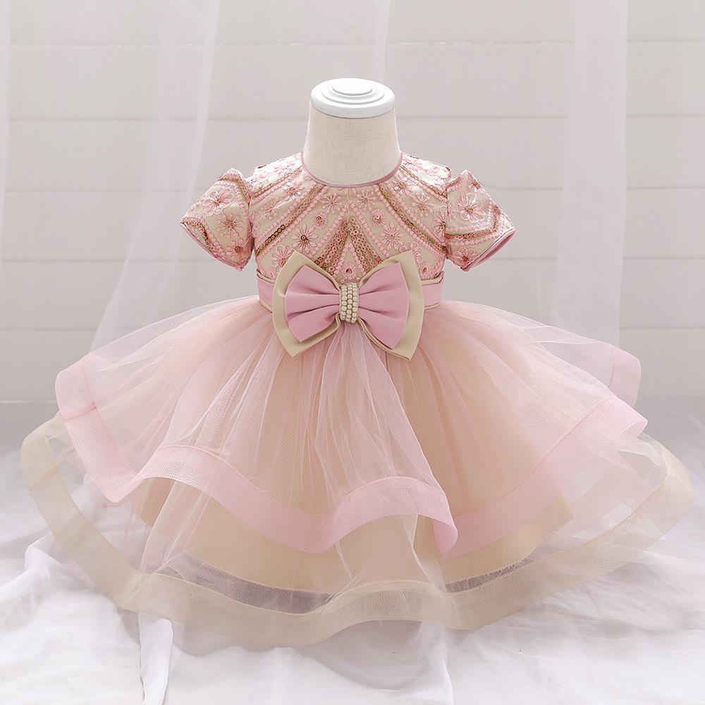 Girls Newborn Sequin Embroidered Puffy Birthday Dress