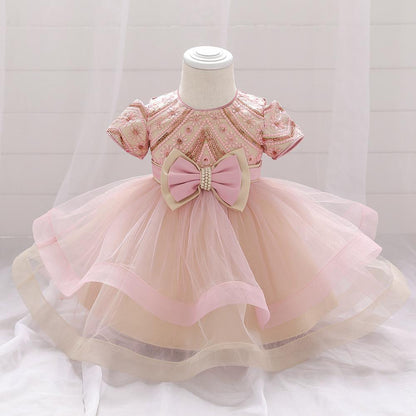 Girls Newborn Sequin Embroidered Puffy Birthday Dress