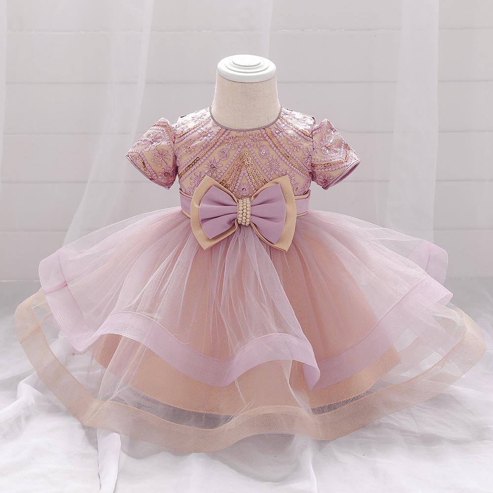 Girls Newborn Sequin Embroidered Puffy Birthday Dress