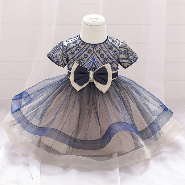 Girls Newborn Sequin Embroidered Puffy Birthday Dress