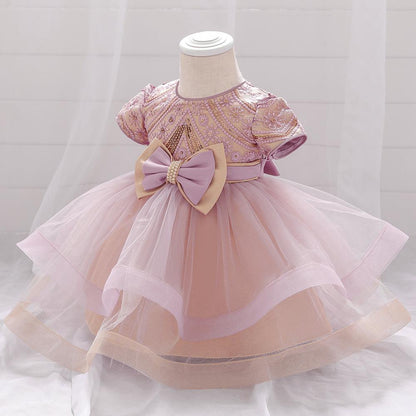 Girls Newborn Sequin Embroidered Puffy Birthday Dress