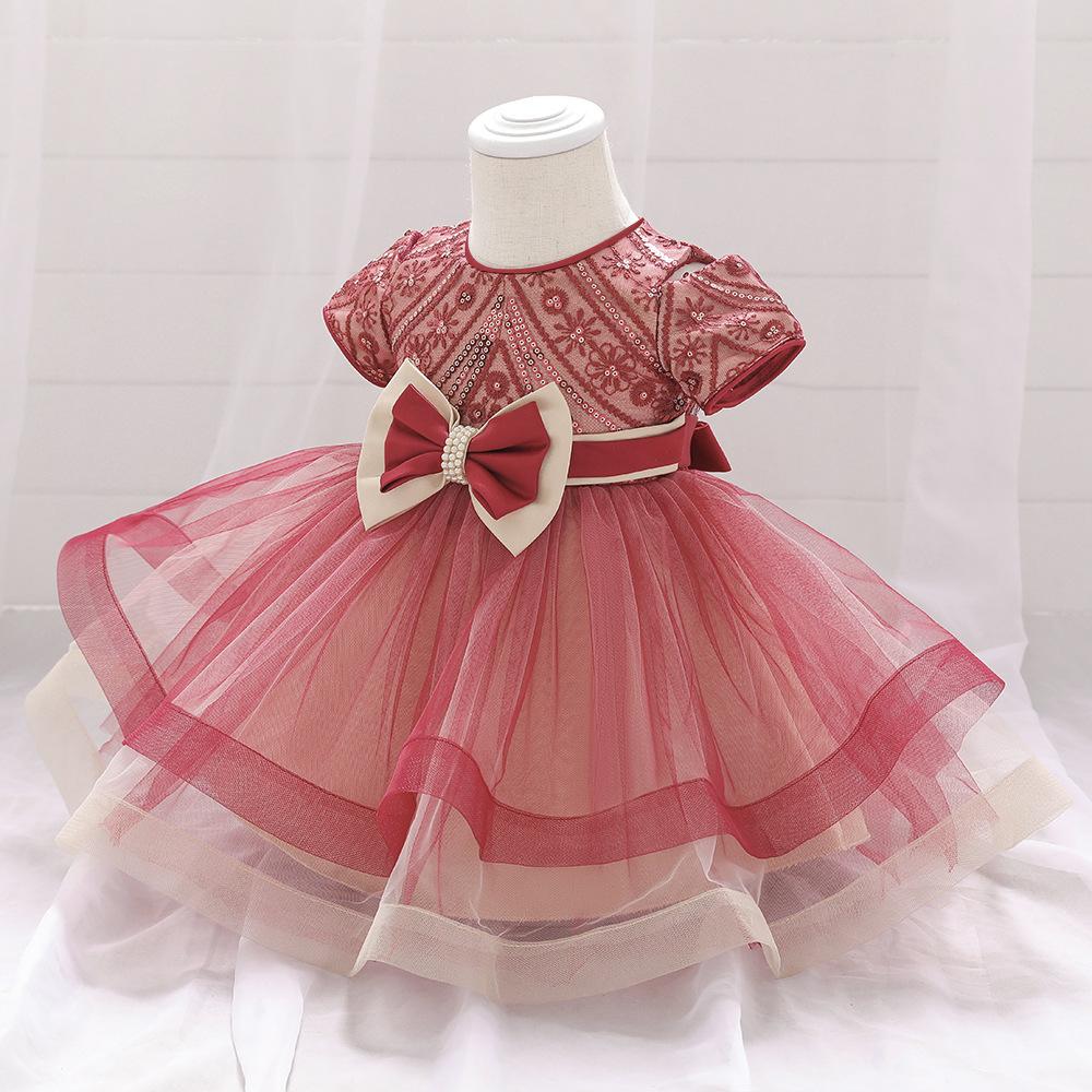 Girls Newborn Sequin Embroidered Puffy Birthday Dress