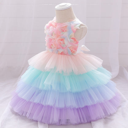 Girls Flowers Fluffy Princess Dress