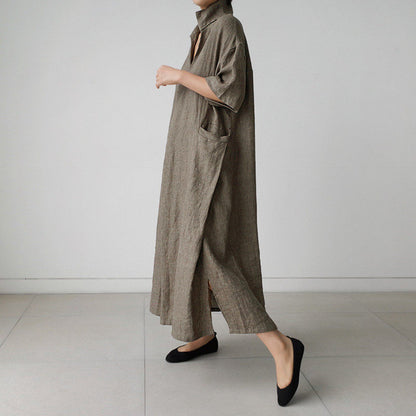 Short Sleeve Cotton Llinen Dress