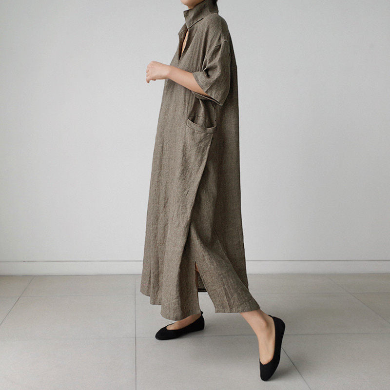 Short Sleeve Cotton Llinen Dress