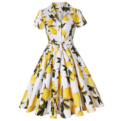 1950s Retro Lapel Flower Print Dress