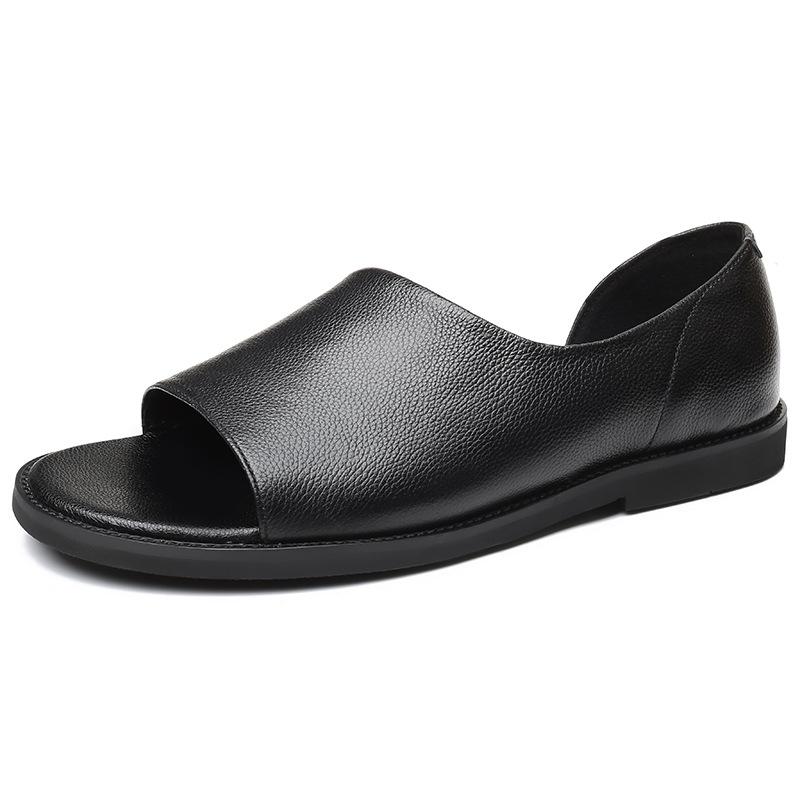 Black Summer Outdoor Men's Leather Sandals