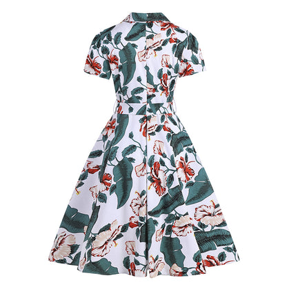 1950s Retro Lapel Flower Print Dress