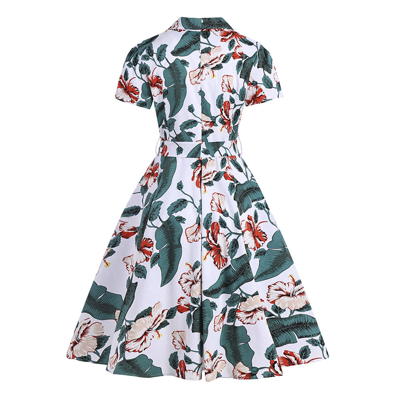 1950s Retro Lapel Flower Print Dress