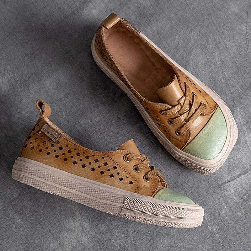 Leather Hollow Square Head Casual Shoes