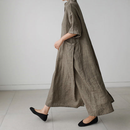 Short Sleeve Cotton Llinen Dress