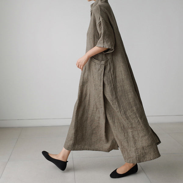 Short Sleeve Cotton Llinen Dress