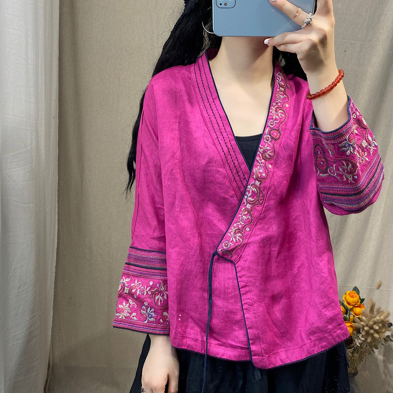 Ethnic Linen Embroidery Long Sleeved Cardigan