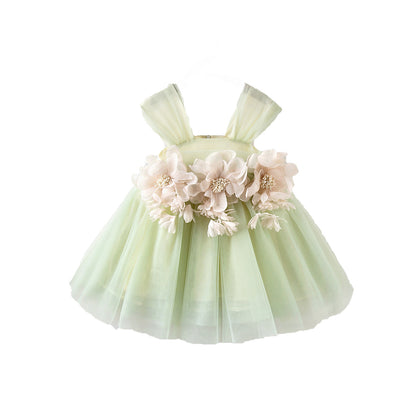 Green Flowers Fluffy Princess Dress