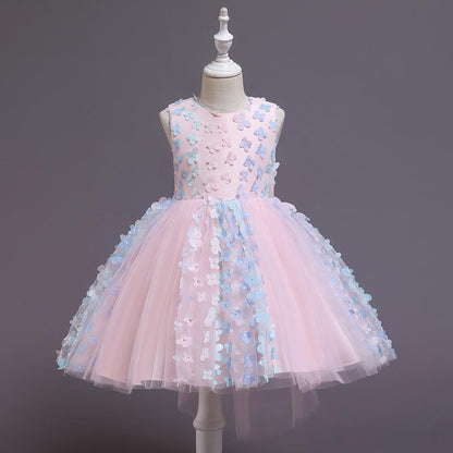 Sweet Girls Applique Princess Birthday Fluffy Dress