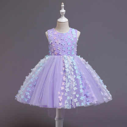Sweet Girls Applique Princess Birthday Fluffy Dress