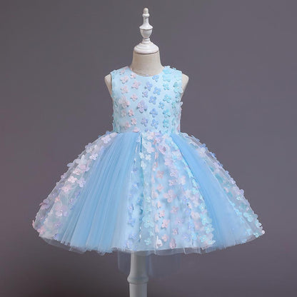 Sweet Girls Applique Princess Birthday Fluffy Dress
