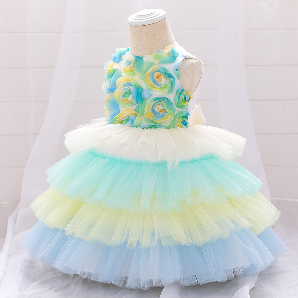 Girls Flowers Fluffy Princess Dress