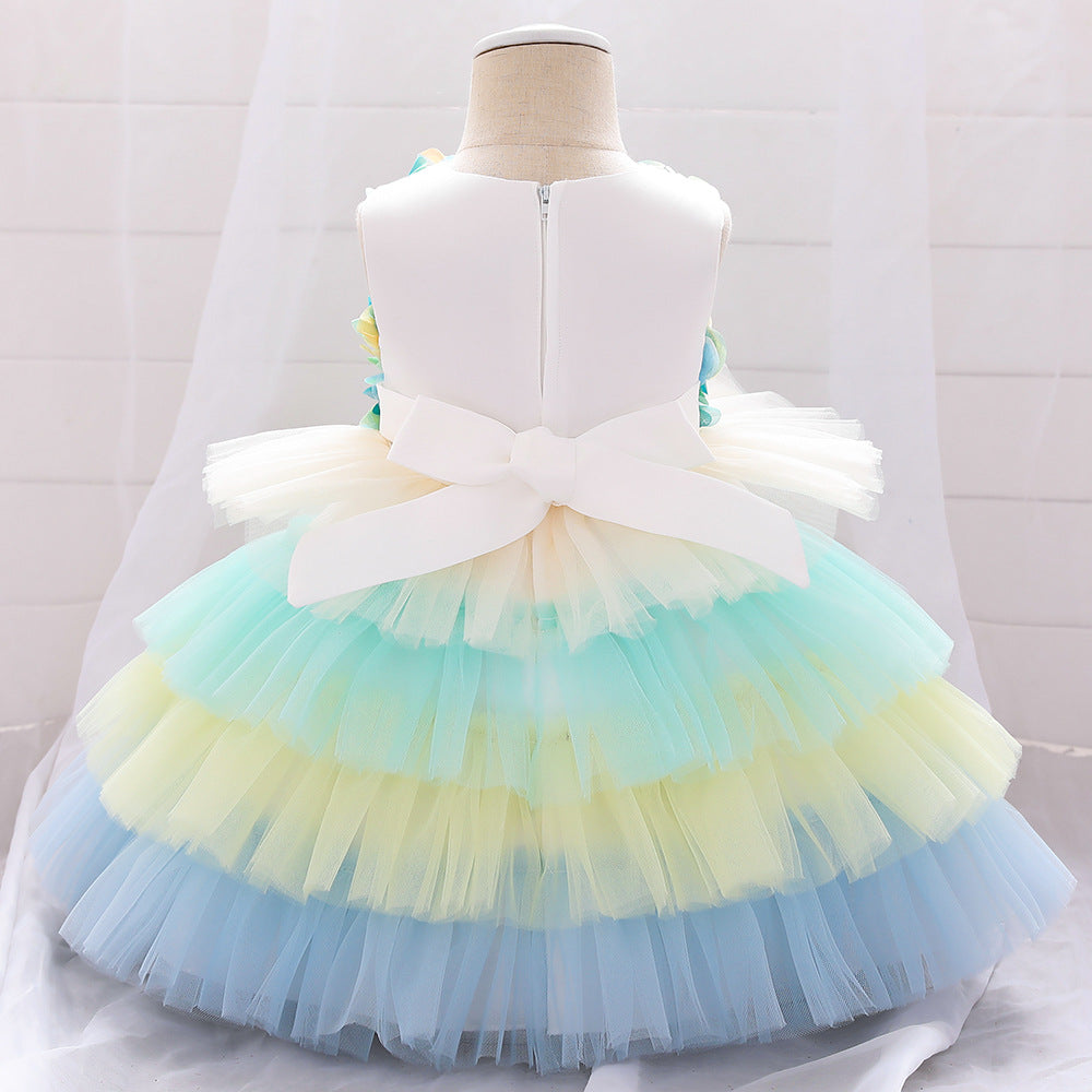 Girls Flowers Fluffy Princess Dress