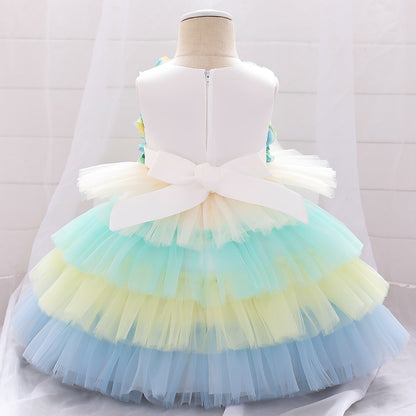 Girls Flowers Fluffy Princess Dress
