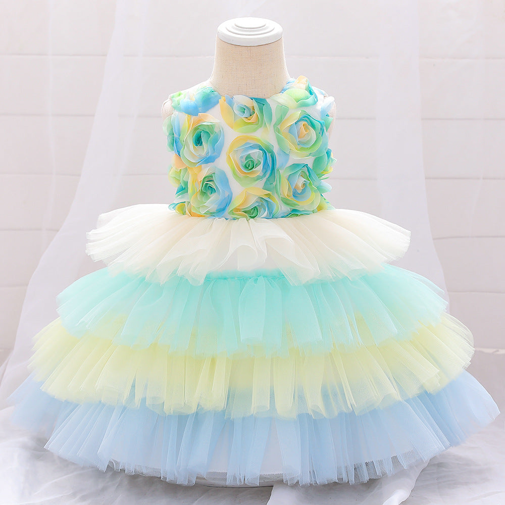 Girls Flowers Fluffy Princess Dress