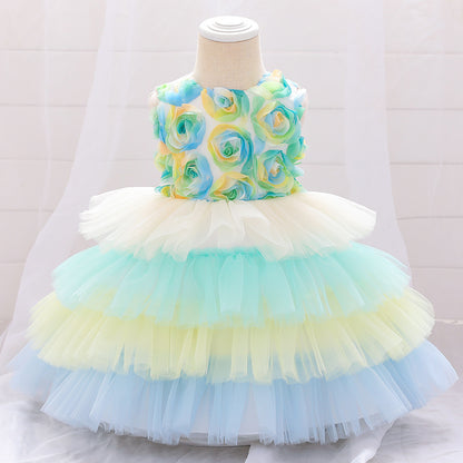 Girls Flowers Fluffy Princess Dress