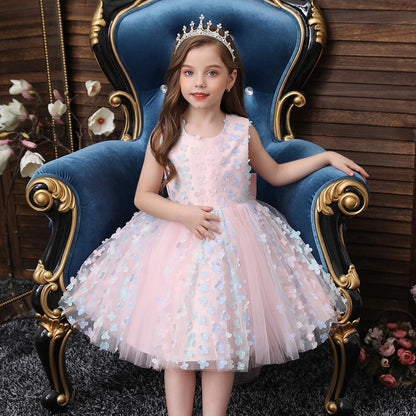 Sweet Girls Applique Princess Birthday Fluffy Dress