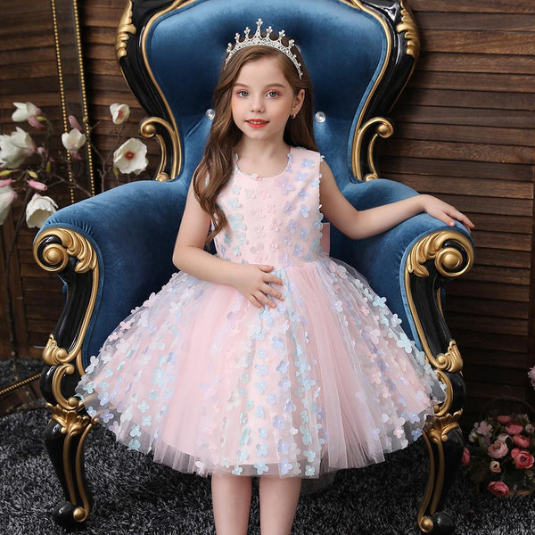 Sweet Girls Applique Princess Birthday Fluffy Dress